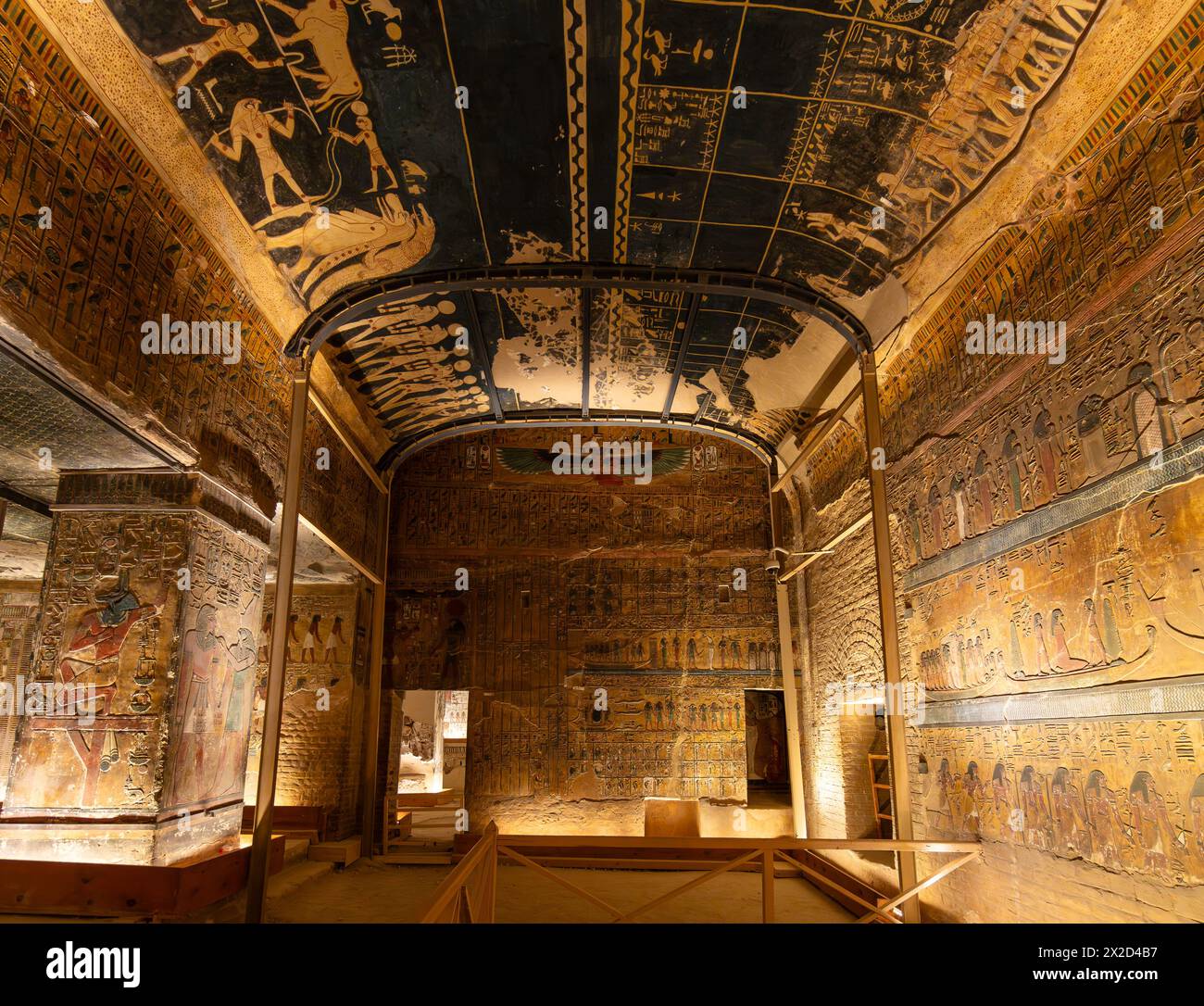 Luxor, Egypt - November 25 2023: Interior view of the funeral chamber of famous Seti the first tomb with representations of stars and constellations i Stock Photo