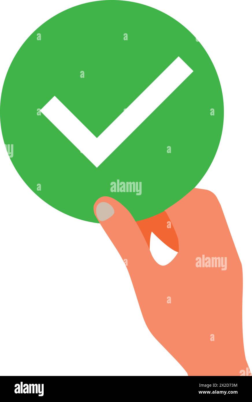 Check mark in hand. Hand holding sign with checkmark. Vector ...