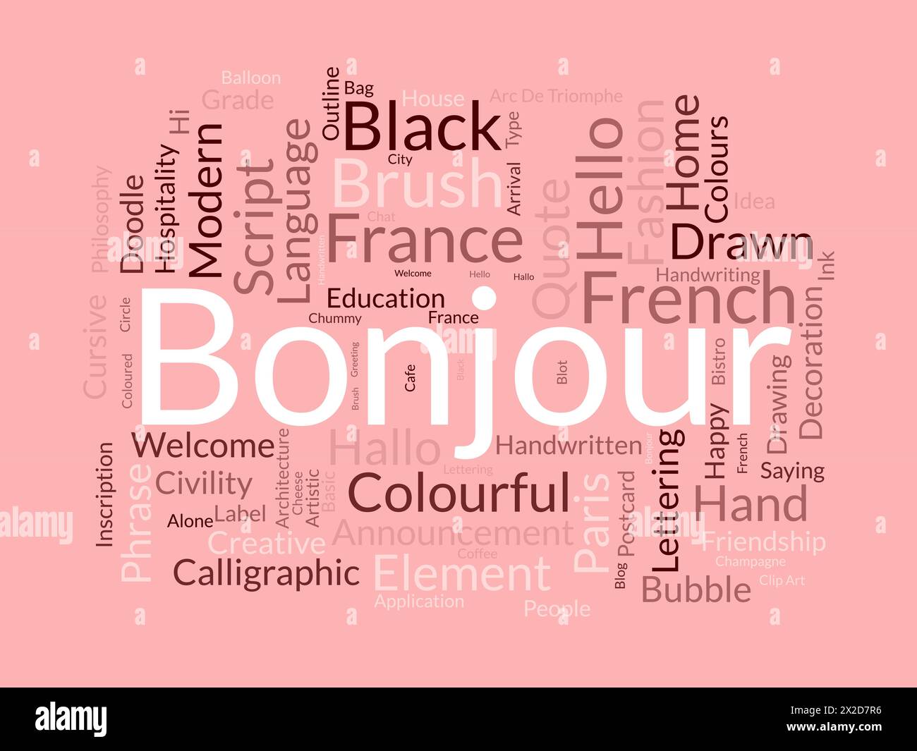 Bonjour word cloud template. Greeting concept vector background. Stock Vector