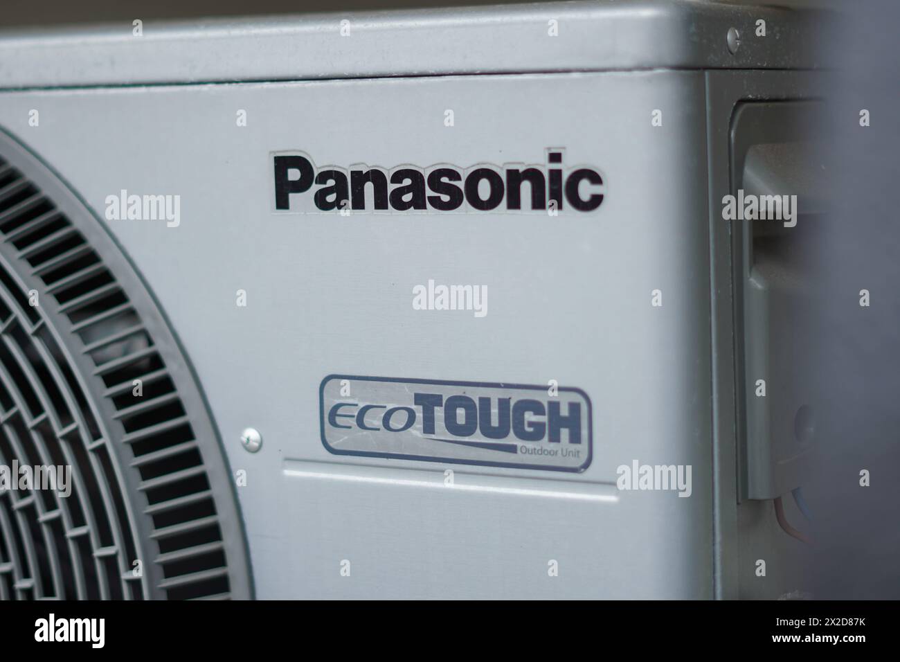 White Panasonic outdoor ac with eco touch feature Stock Photo