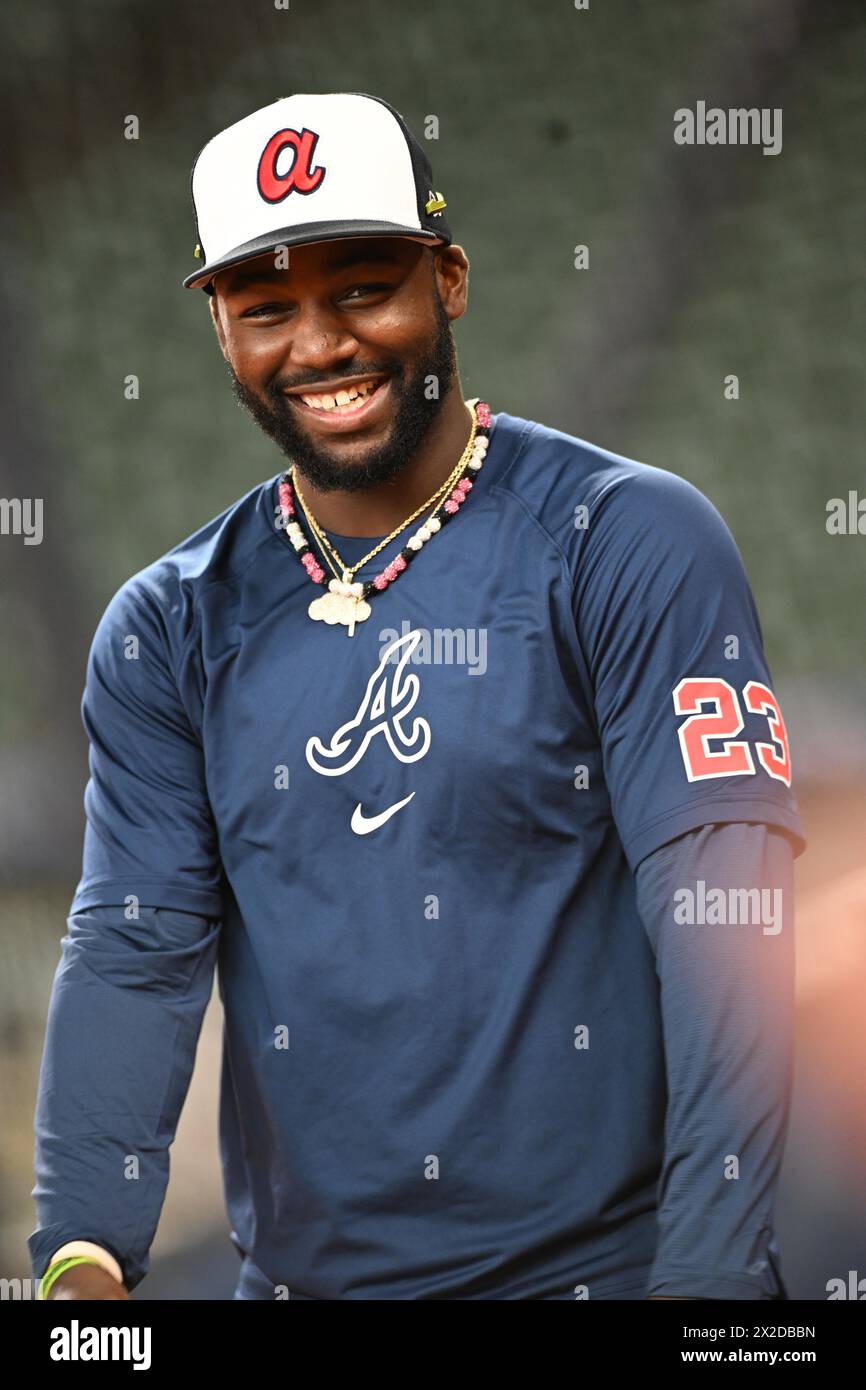 Atlanta Braves center fielder Michael Harris II 23 during the MLB baseball game between the Atlanta Braves and the Houston Astros on April 16 2024 Stock Photo Alamy