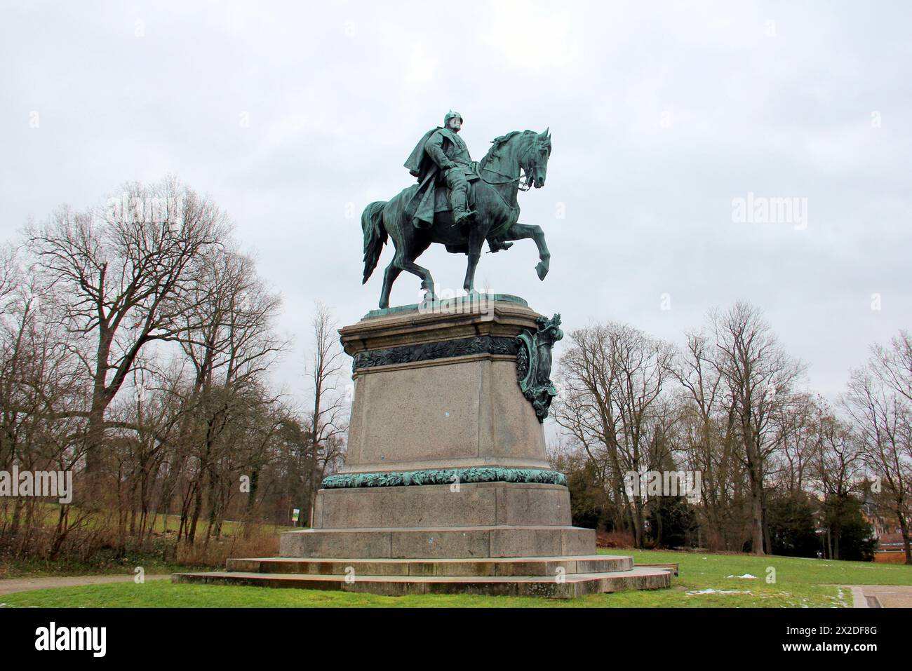 Equestrian statue of Herzog Ernst II, sculptural work by Gustav Eberlein, installed in 1899, in Hofgarten facing Schlossplatz, Coburg, Germany Stock Photo