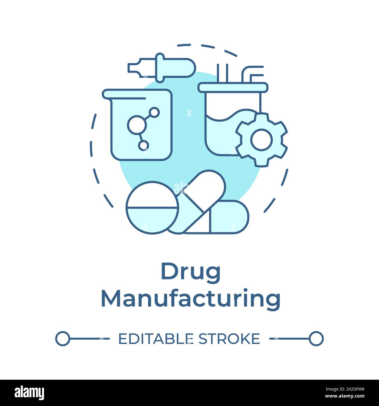Drug manufacturing soft blue concept icon Stock Vector