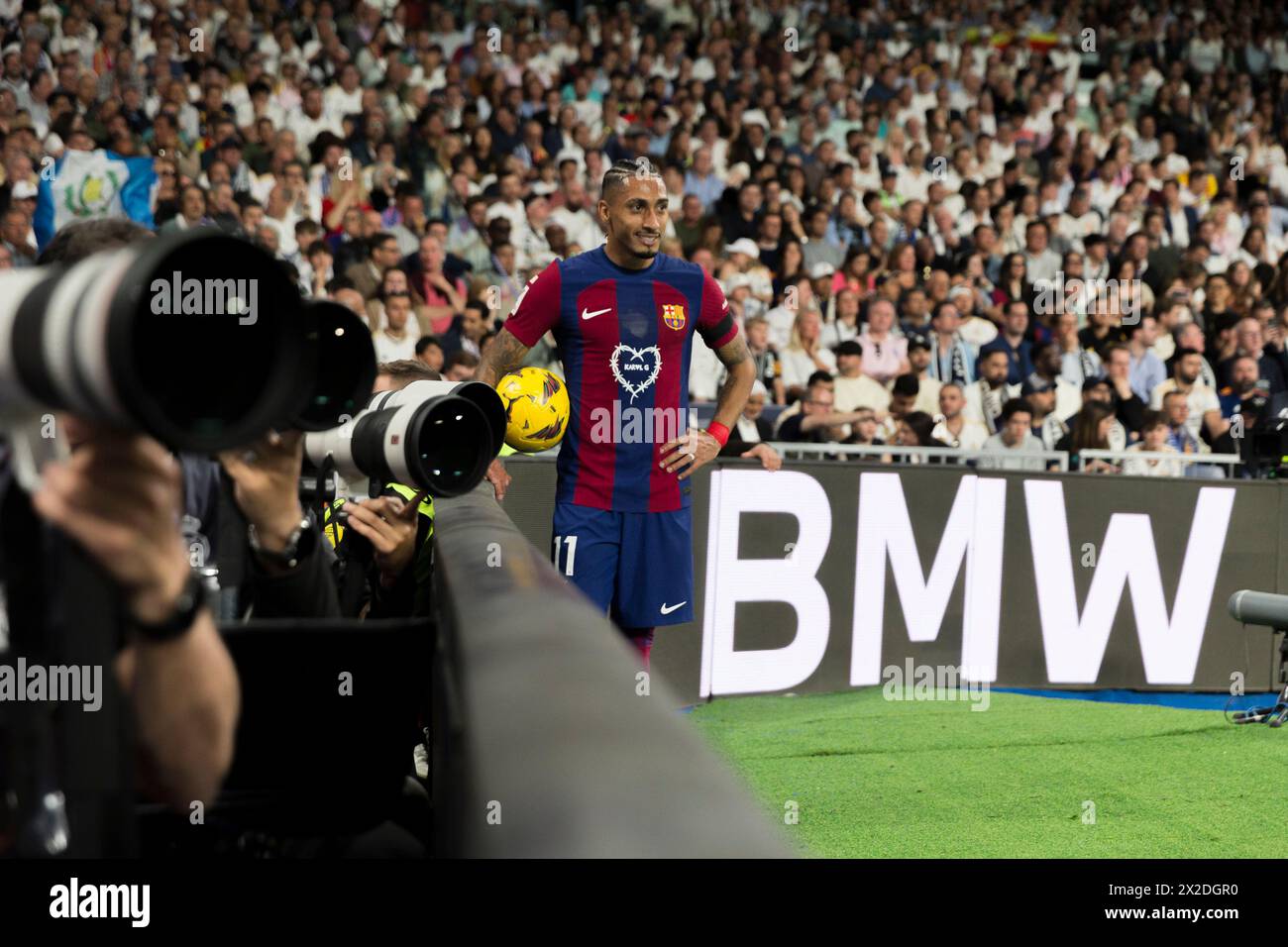 Madrid, Spain. 21st Apr, 2024. Raphinha of Barcelona seen during the La liga 2023/24 match between Real Madrid and FC Barcelona at Santiago Bernabeu Stadium. Final score; Real Madrid 3:2 FC Barcelona Credit: SOPA Images Limited/Alamy Live News Stock Photo