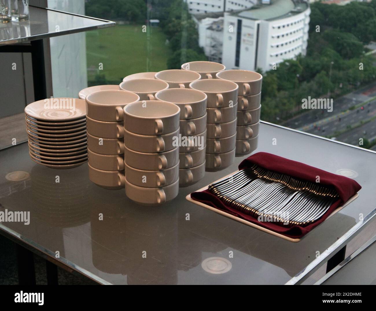 Table Saucce cup and saucer on the table Stock Photo - Alamy