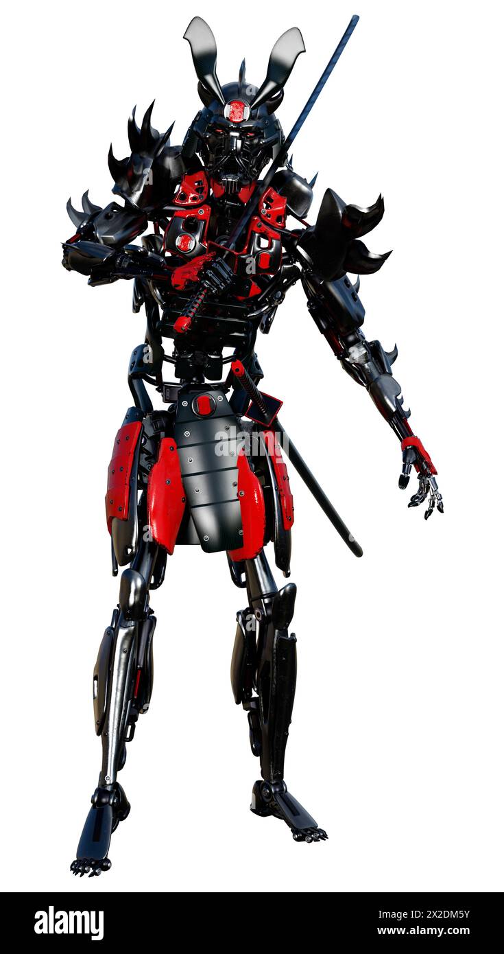 Robot Samurai Rsting 3D rendering of a male samurai robot isolated on white background Stock ...