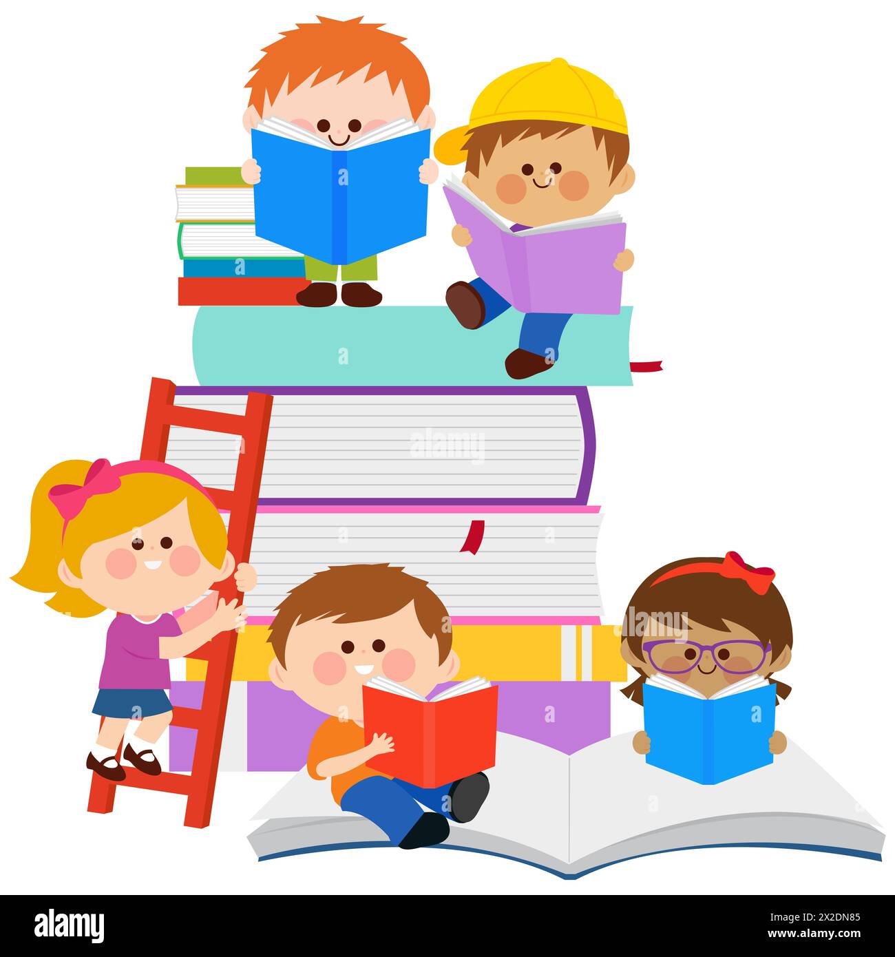 Children reading books. Kids enjoy education and reading. Children book day celebration. Stock Photo