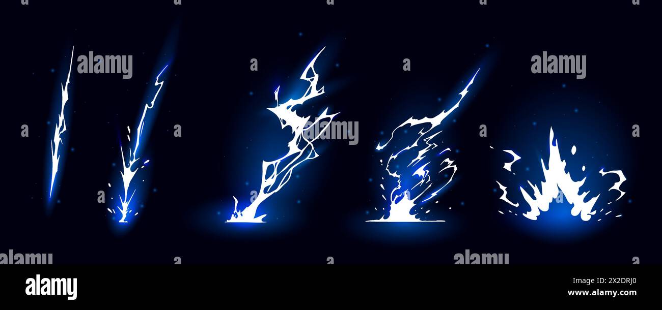 Lightning strike bolt silhouettes sequence vector illustration Stock ...