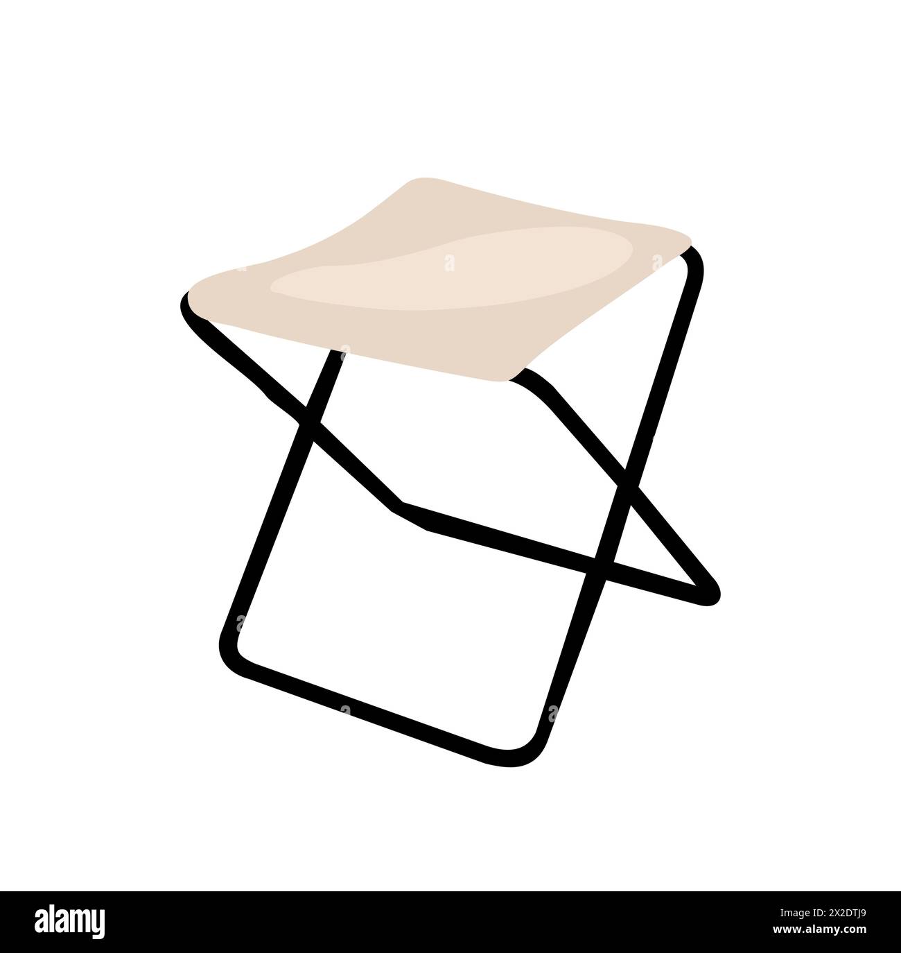 A white folding chair with a black frame.  Stock Vector