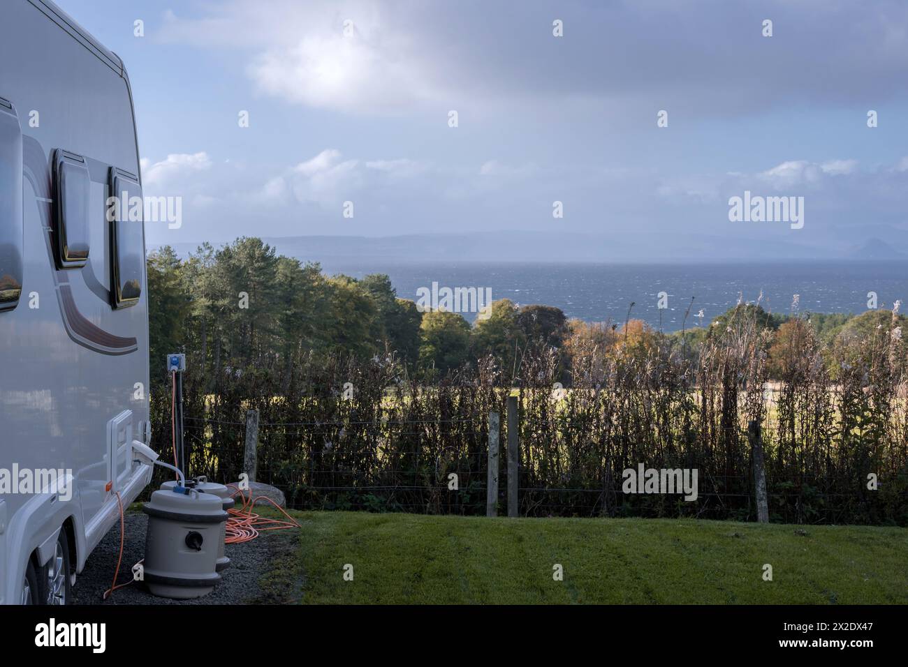 Caravan View Caravan site view of the sea during late summer Stock Photo - Alamy