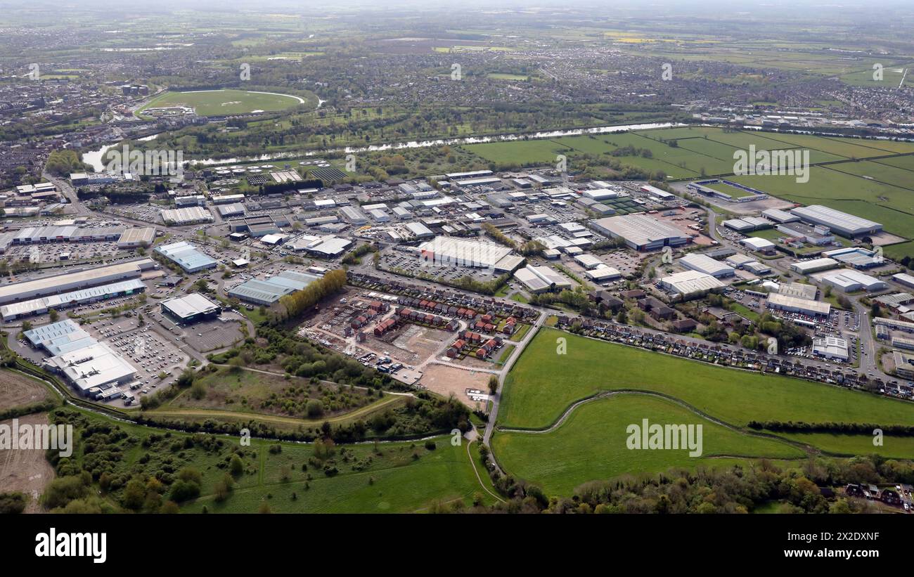 aerial view of Sealand Industrial Estate and other industry on Sovereign Way & Sealand Road, Chester Stock Photo