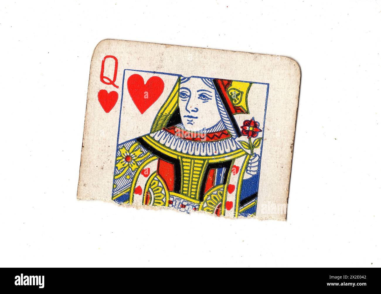 Queen Card Ripped A torn half of a vintage, well used queen of hearts playing card ...