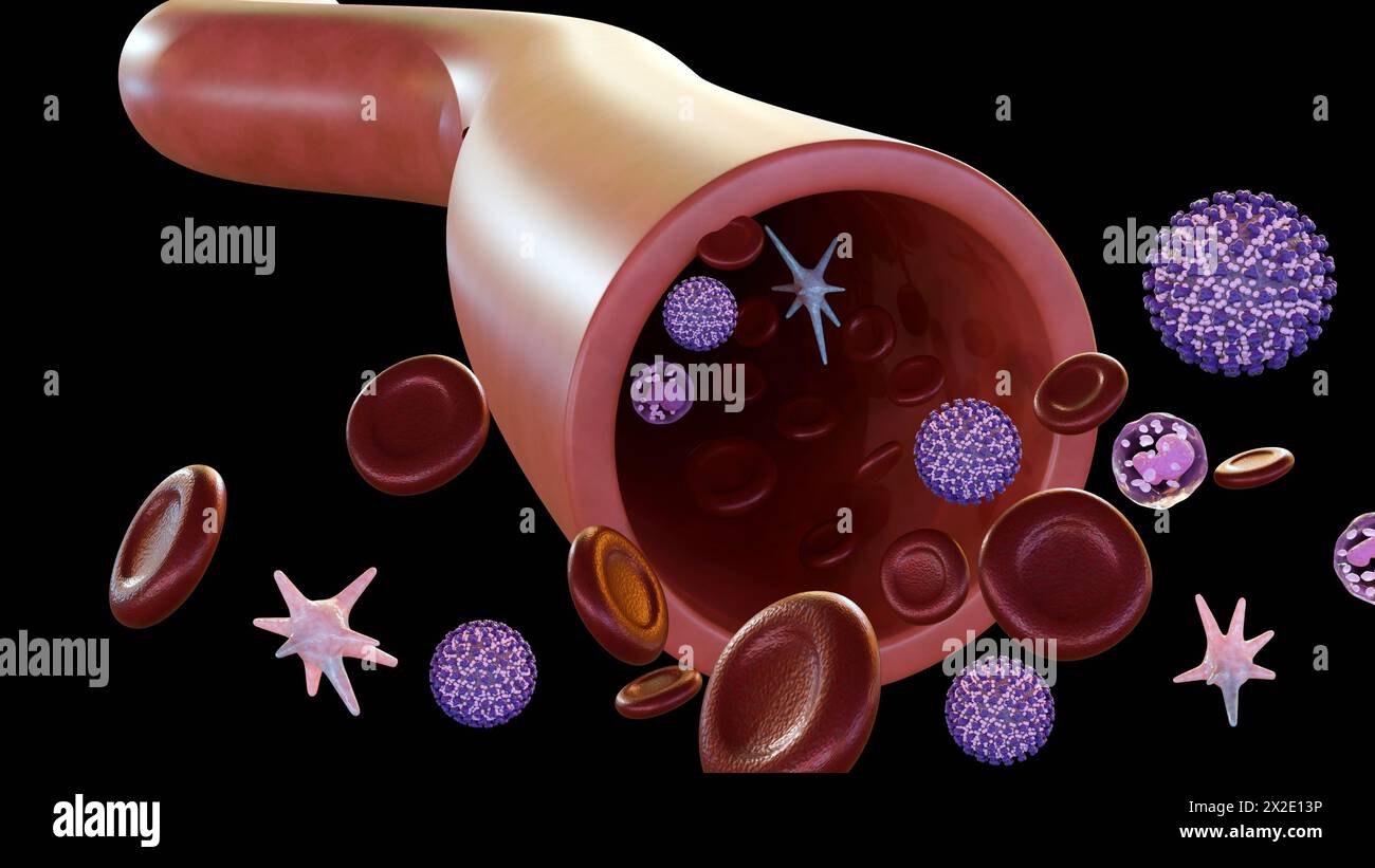 3d rendering of viremia, is a medical condition that occurs when viruses enter the bloodstream. Stock Photo
