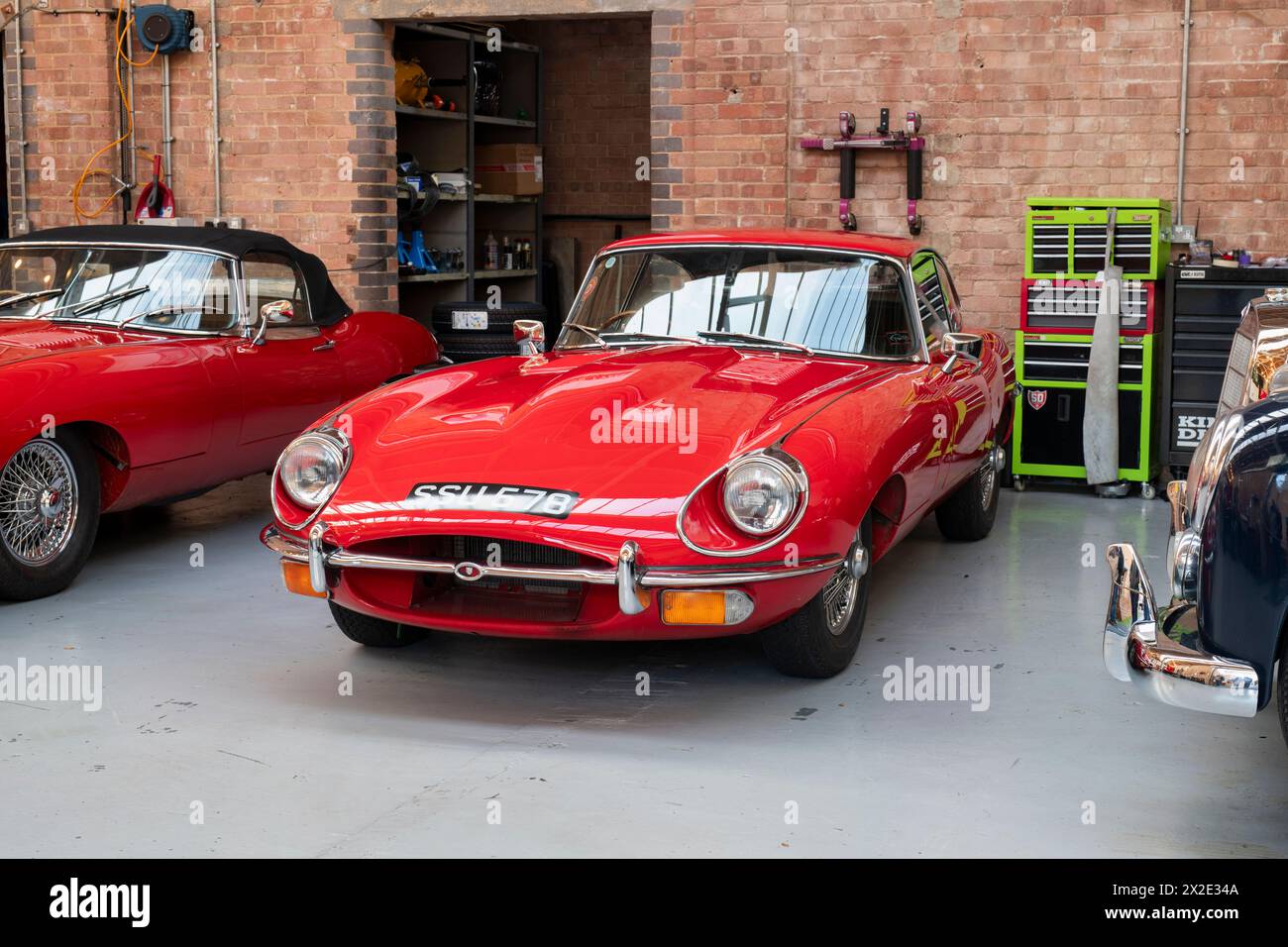 1971 Jaguar E Type at Bicester Heritage Centre Sunday Scramble. Bicester, Oxfordshire, England Stock Photo