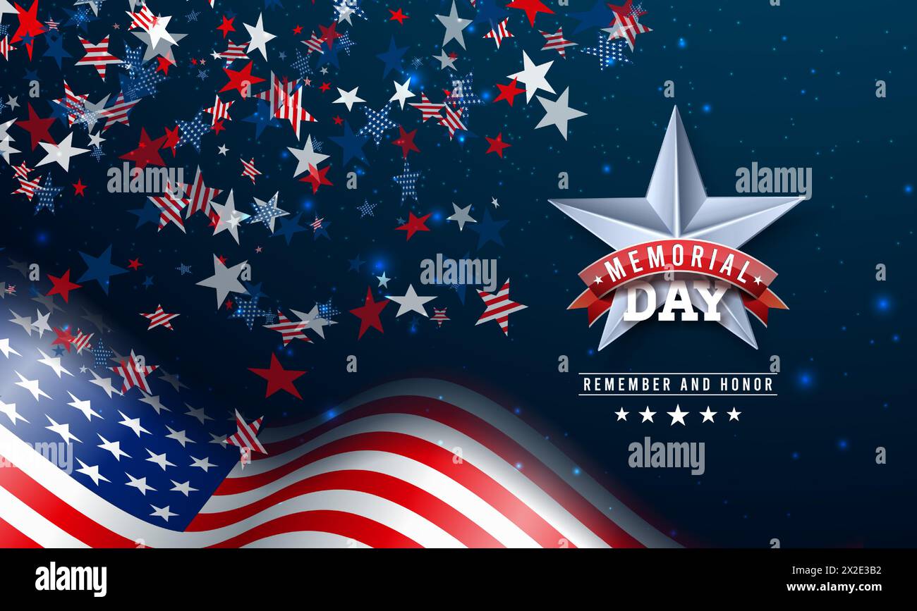 Memorial Day of the USA Vector Illustration Template with American Flag ...