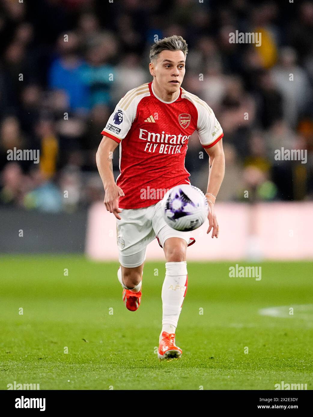 Arsenal's Leandro Trossard during the Premier League match at Molineux Stadium, Wolverhampton. Picture date: Saturday April 20, 2024. Stock Photo