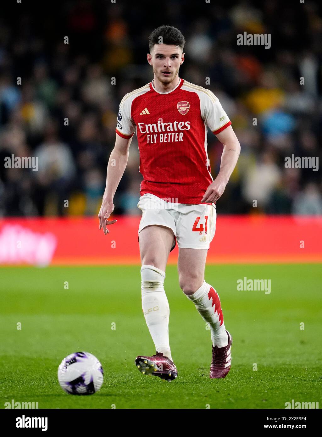 Arsenal's Declan Rice during the Premier League match at Molineux Stadium, Wolverhampton. Picture date: Saturday April 20, 2024. Stock Photo
