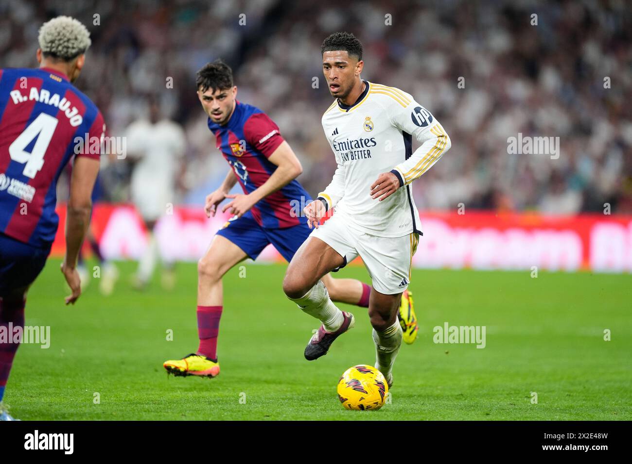 Jude Bellingham of Real Madrid during the Spanish championship La Liga football match between Real Madrid and FC Barcelona on April 21, 2024 at Santiago Bernabeu stadium in Madrid, Spain Stock Photo
