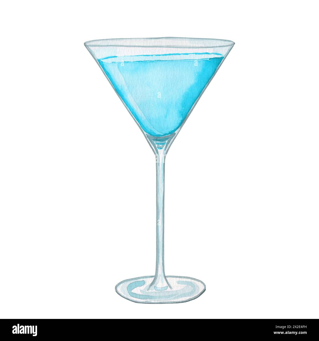 Blue angel cocktail in a glass goblet watercolor illustration. Hand ...