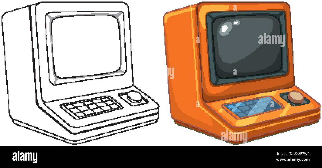 Colorful vintage computers in a modern vector style Stock Vector