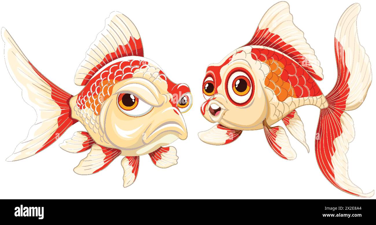 Two vibrant goldfish interacting in a white space Stock Vector Image ... - Goldfish Social Interaction And Bonding