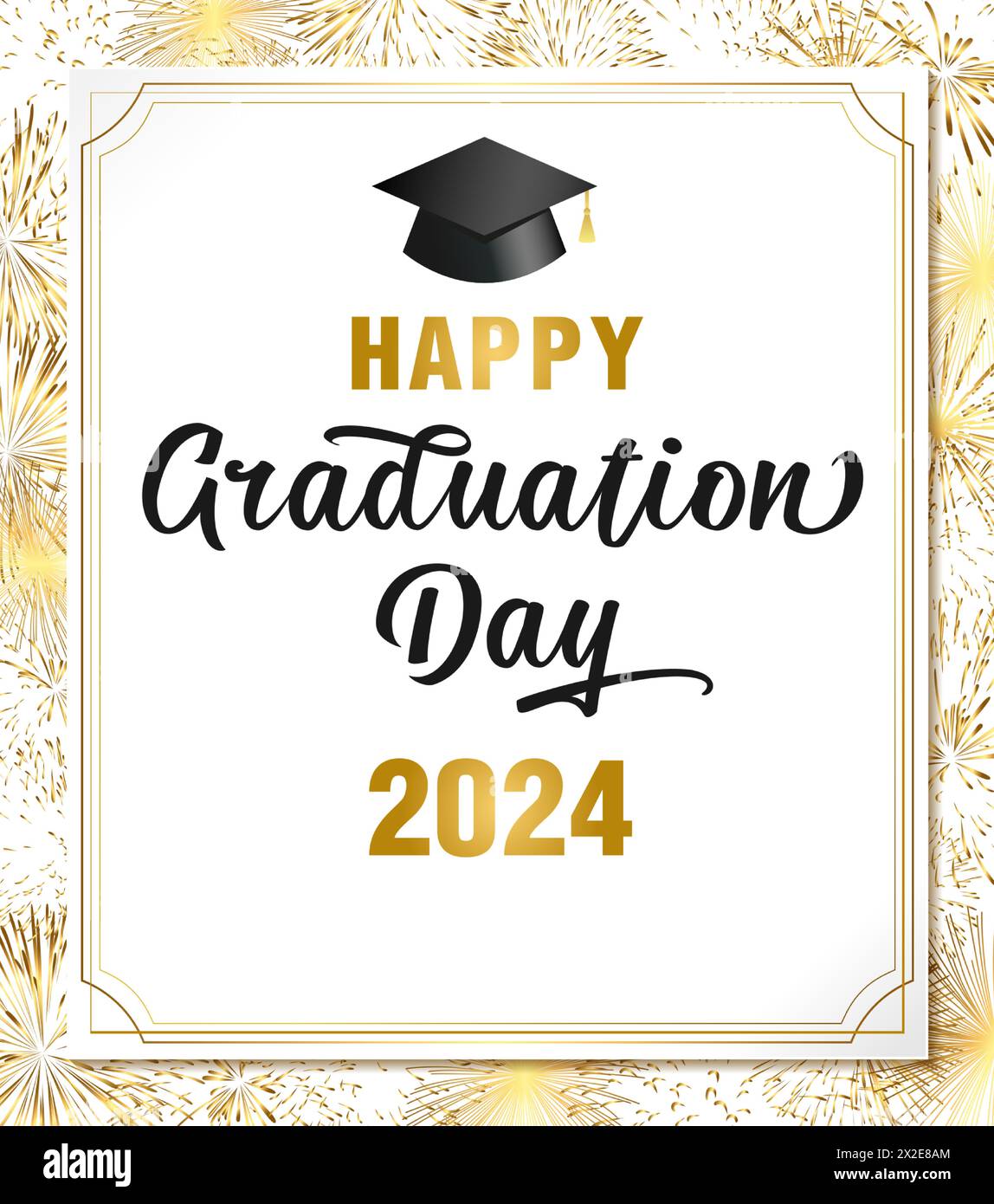 Happy Graduation Day 2024 school banner concept. Holiday backdrop with