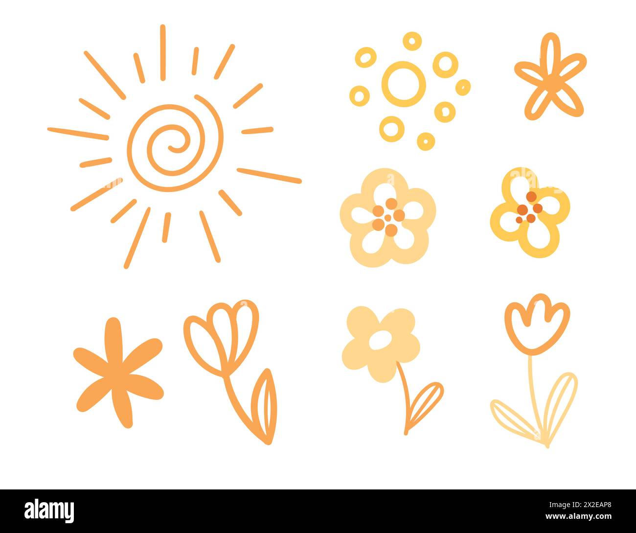 Set of simple yellow flowers with sun vector illustration isolated on ...