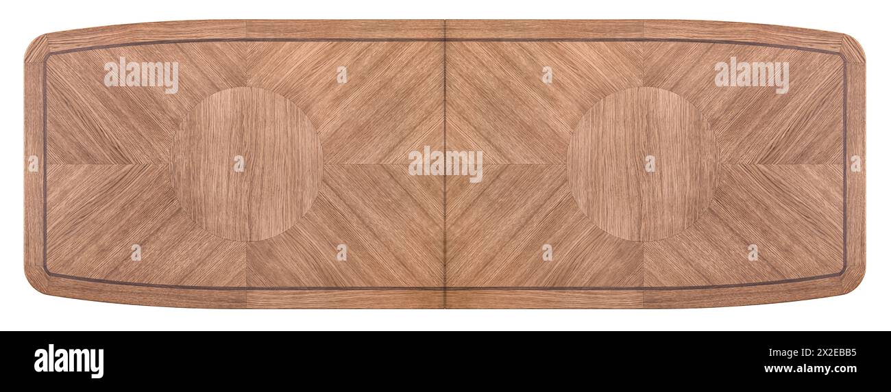 Big wooden dining table top crafted from solid oak and oak veneer of marquetry technique with