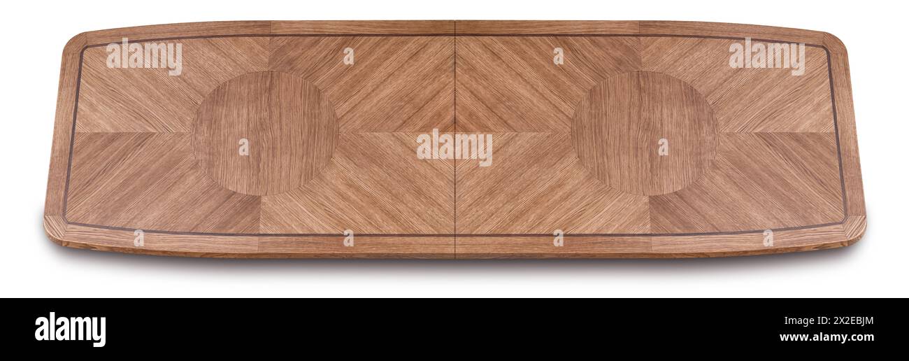 Big wooden dining table top crafted from solid oak and oak veneer of marquetry technique with