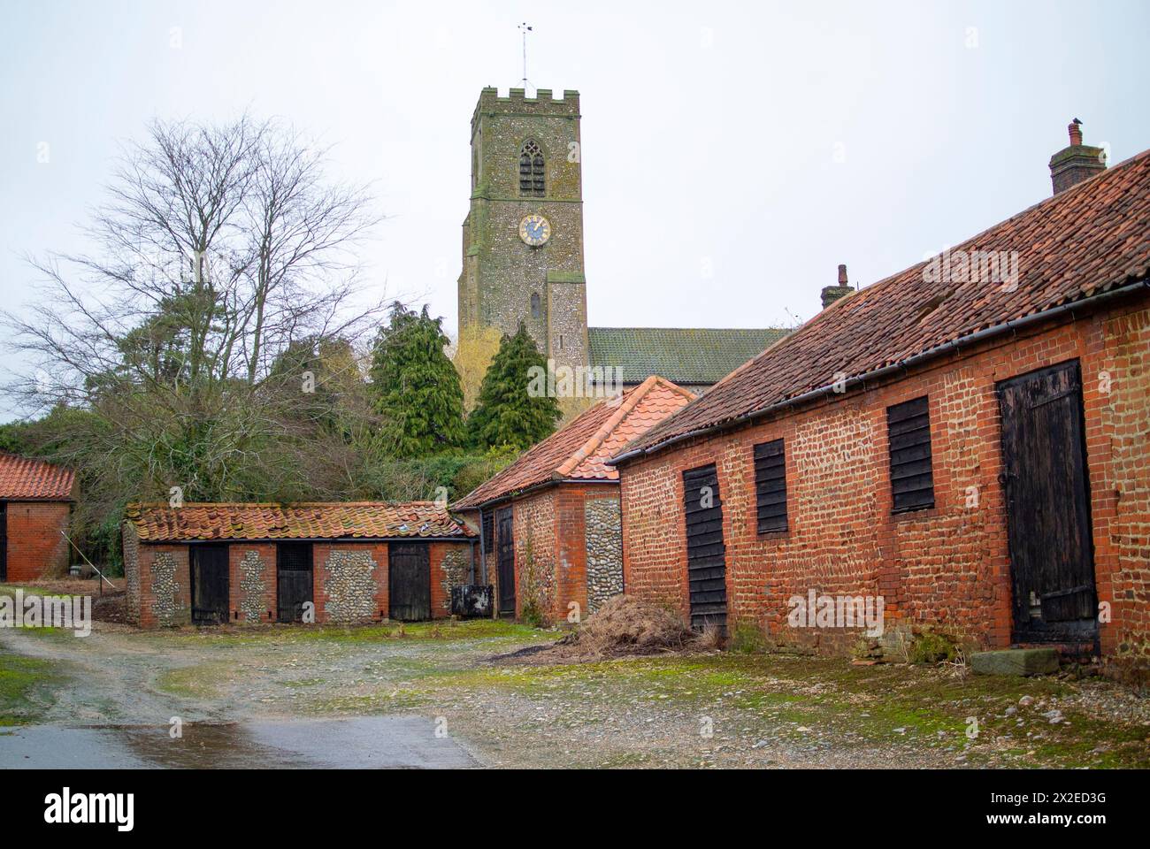Red brick and Norfolk  Pantile farm buildings. Stock Photo
