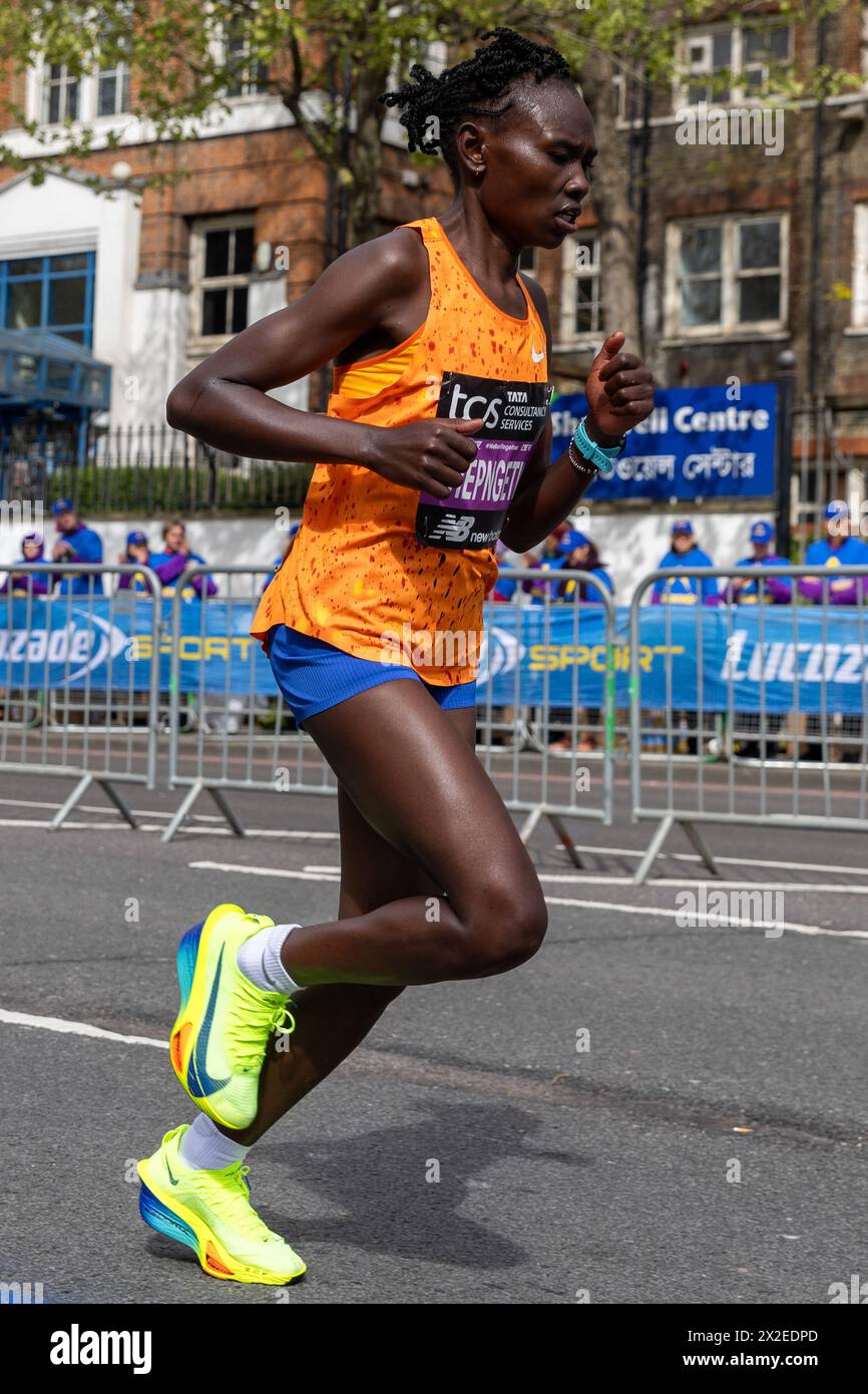 London, UK. 21st April, 2024. Ruth Chepngetich of Kenya competes in the