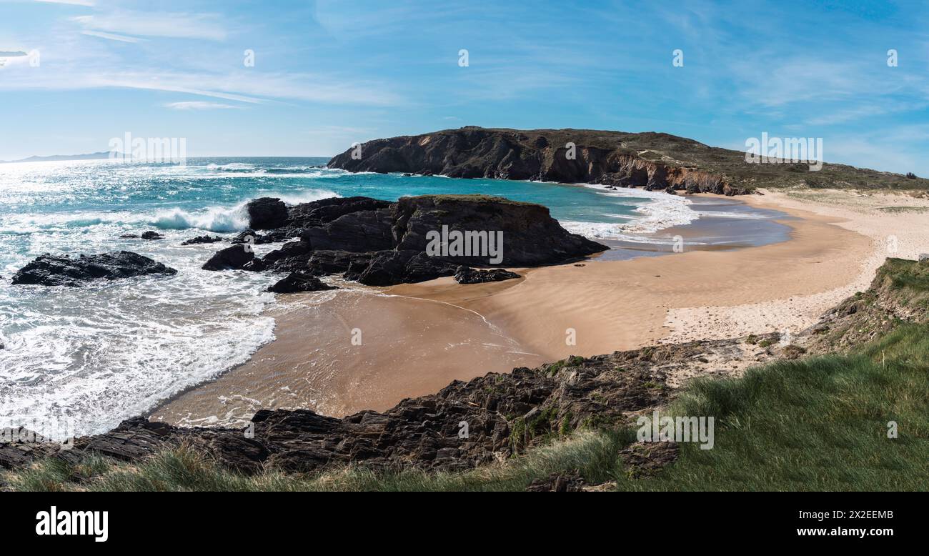 Panoramic view of a fine sandy beach in Galicia, Spain Stock Photo