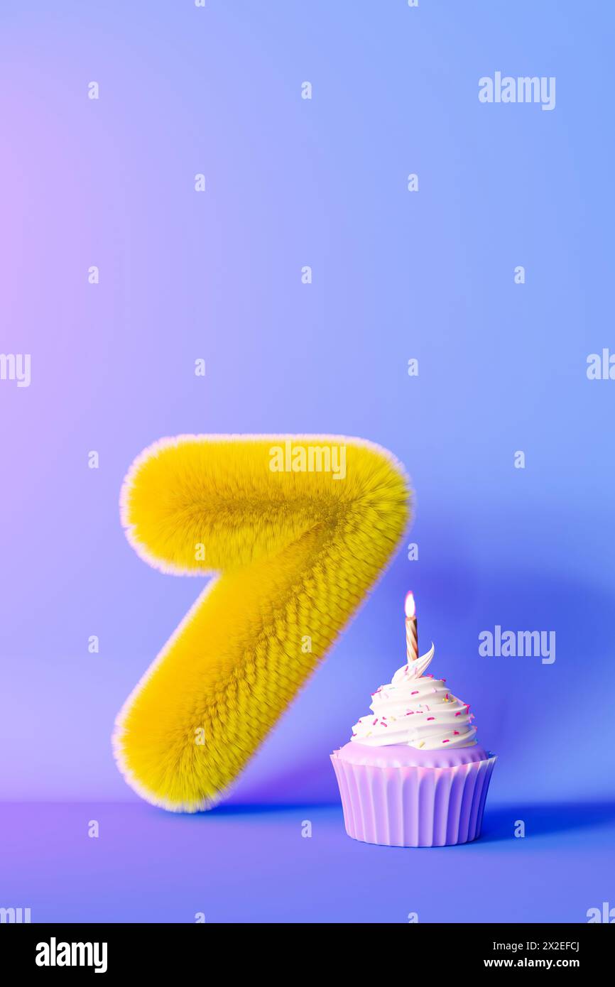 Violet Number Seven Playful, fluffy number seven on light violet, gradient background ...