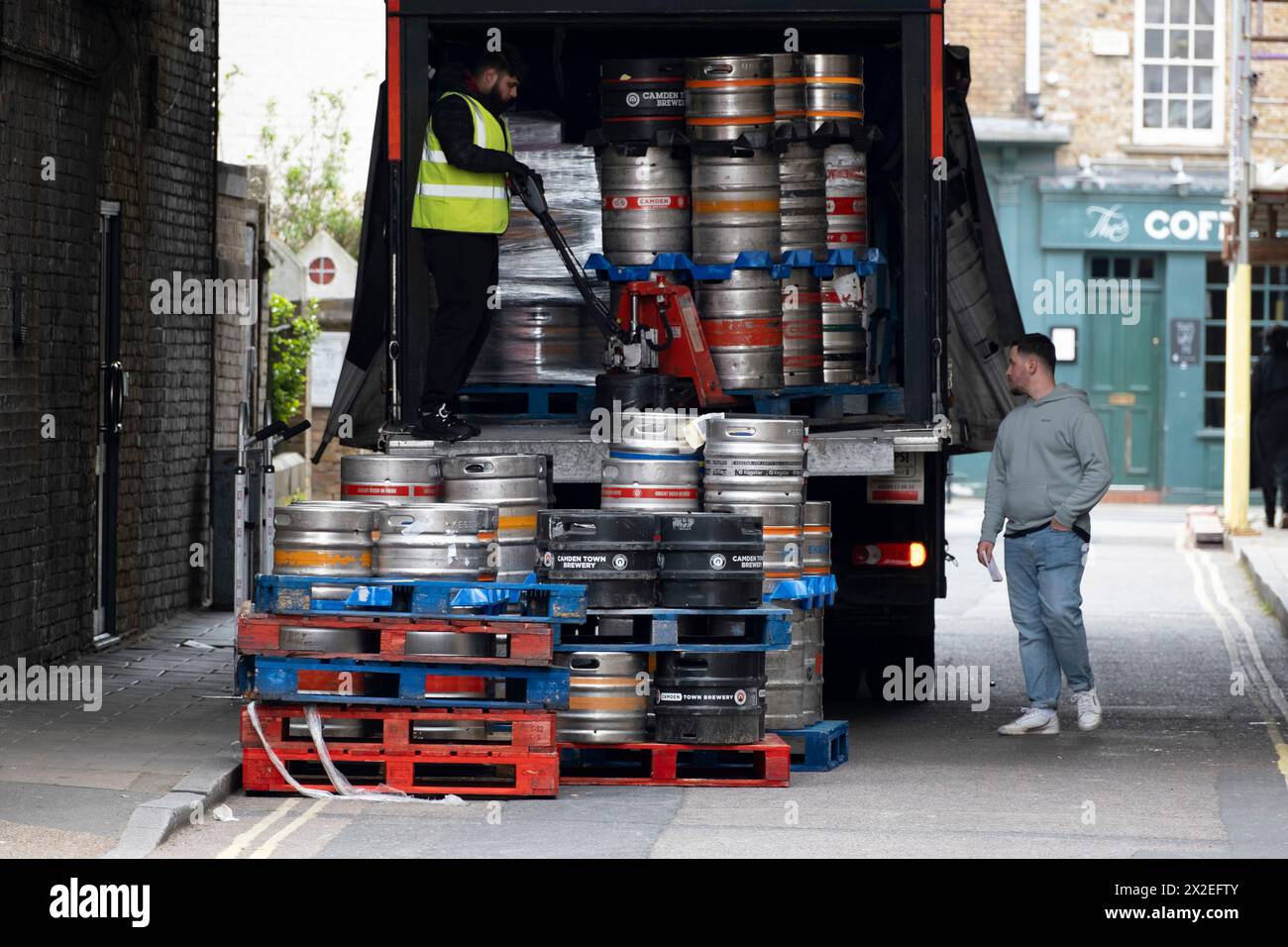 Camden Town Brewery beer barrels delivery truck on 10th April 2024 in