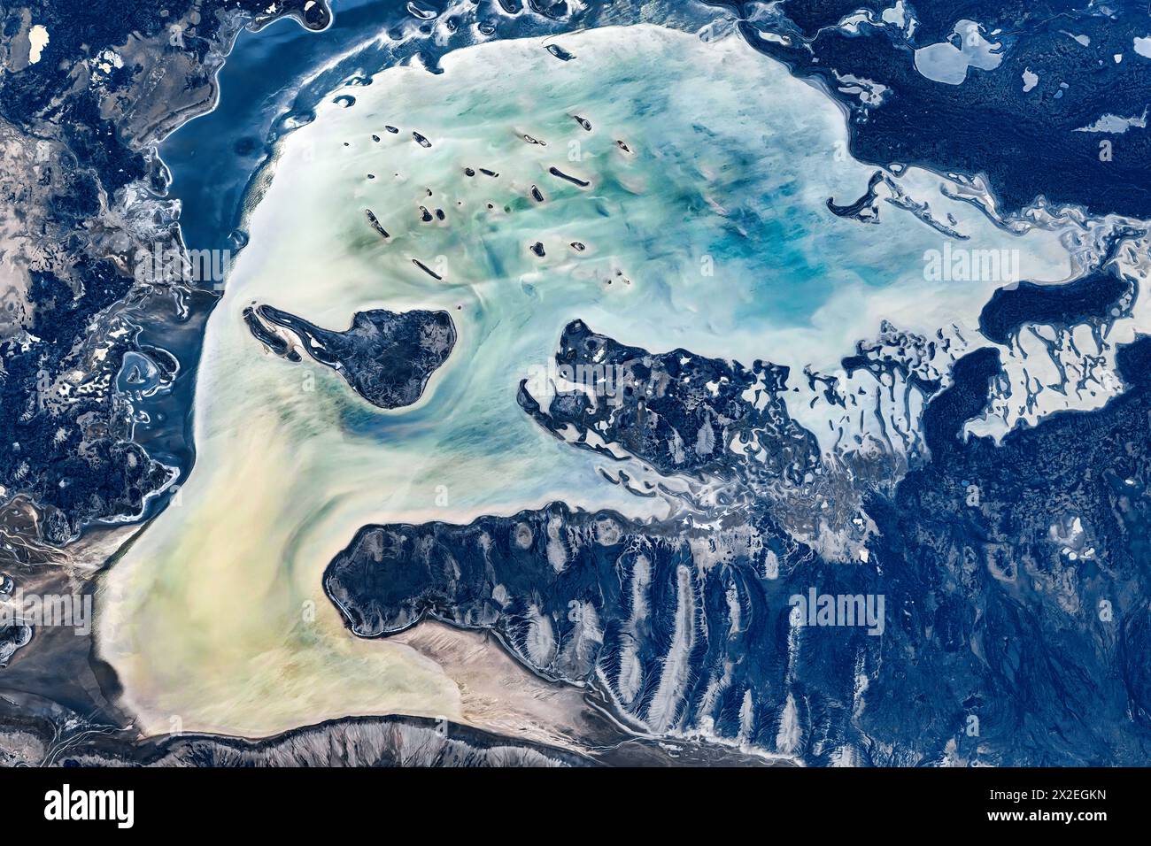 Body of water or lake in Kazakhstan. Digital enhancement of an image by NASA Stock Photo