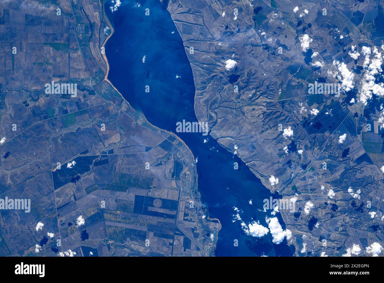 River and land features in Kamyshin, Russia. Digital enhancement of an image by NASA Stock Photo