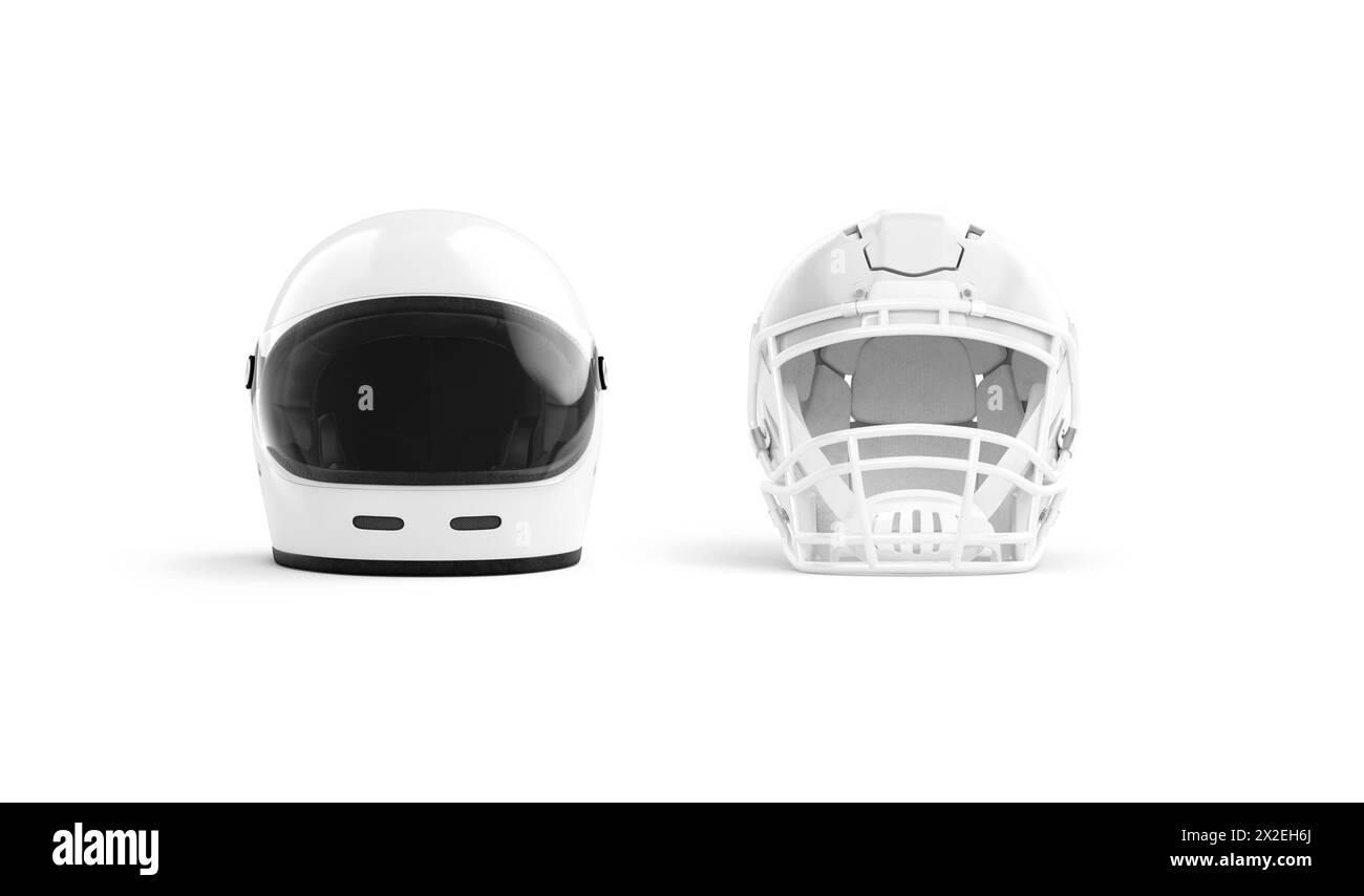 Blank white safety and football helmet mockup, front view Stock Photo