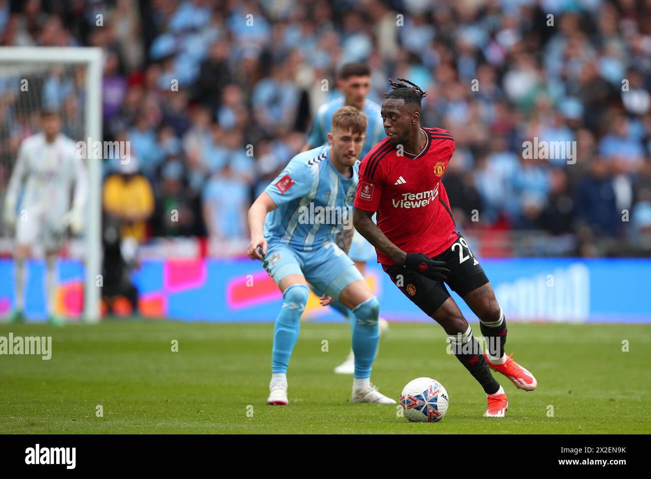 Aaron Wan-Bissaka of Manchester United and Josh Eccles of Coventry City - Coventry City v Manchester United, The Emirates FA Cup Semi Final, Wembley Stadium, London, UK - 21st April 2024 Stock Photo