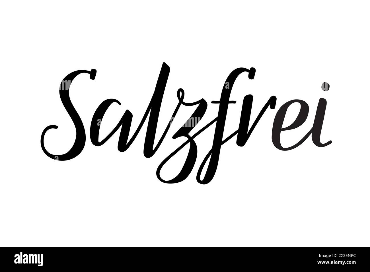 Word Salzfrei, which means salt-free in German, modern brush ink calligraphy. Black isolated text on white background. Handwritten lettering. Vector. Stock Vector