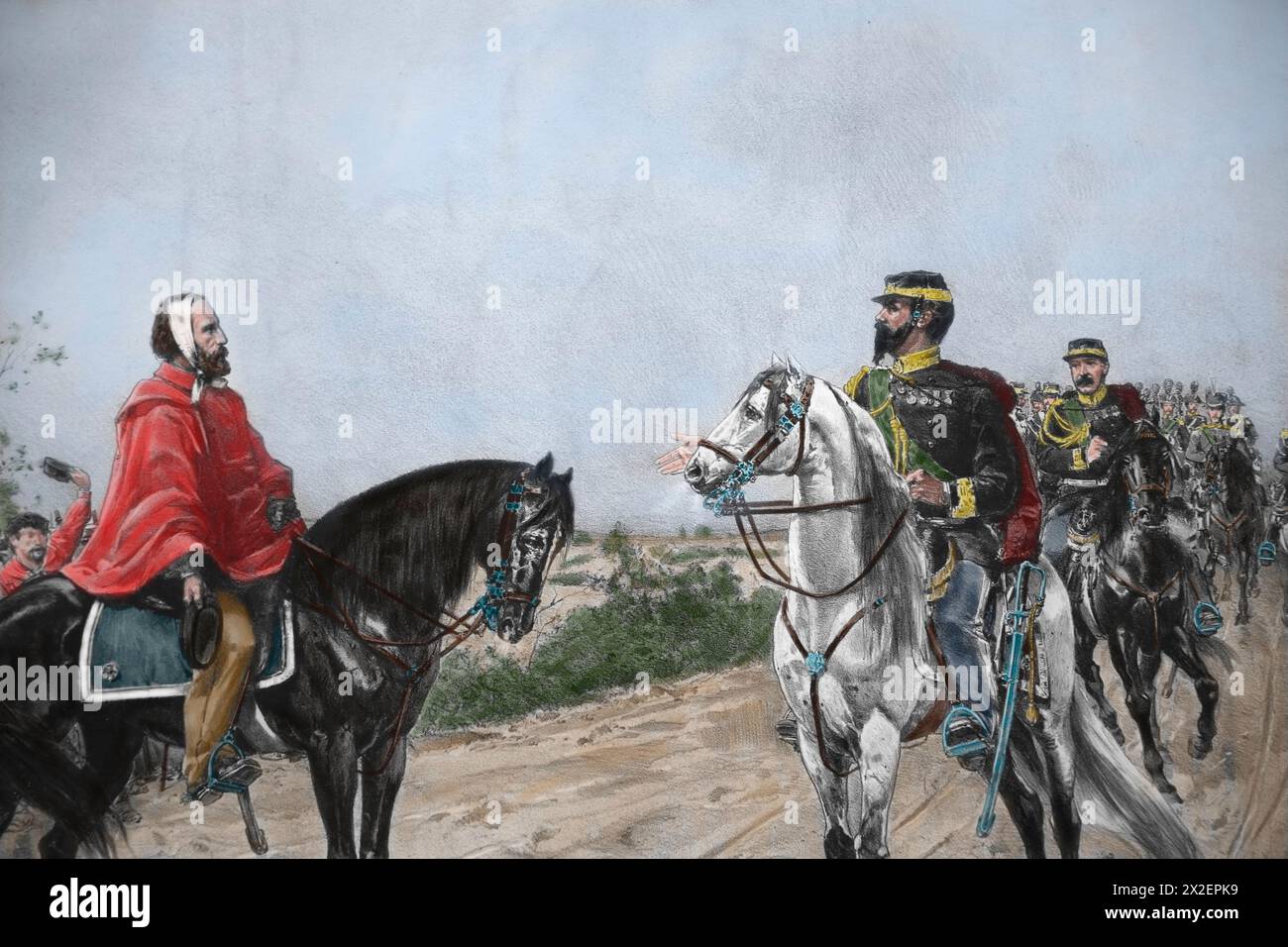 Italy. Triennio 1859-1861. Meeting of Garibaldi and Victor Emmanuel II. Teano. October 26th 1860. Stock Photo