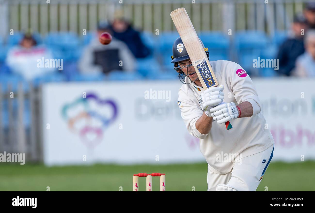 Alex Thomson batting for Derbyshire in a Vitality County Championship match against Leicestershire Stock Photo