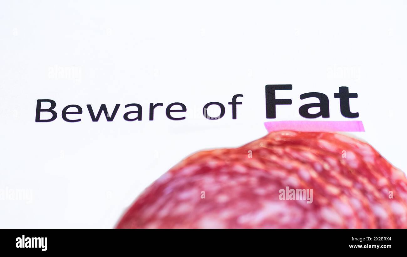 Text warning in unhealthy processed food Stock Photo
