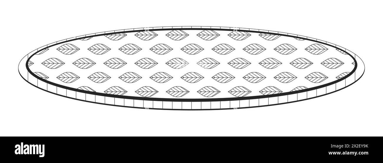 Round carpet leaf pattern black and white 2D line cartoon object Stock Vector