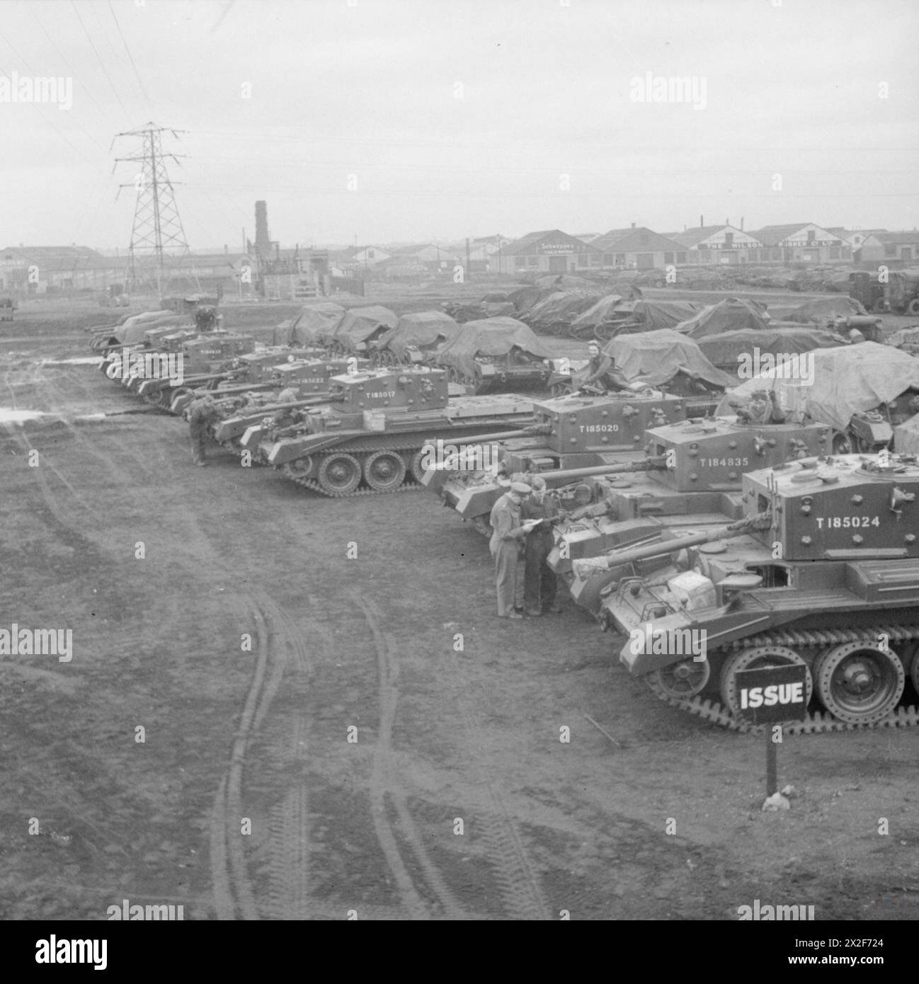 Newly-built Centaur Mk III tanks are lined up at No. 6 AFV Depot in ...