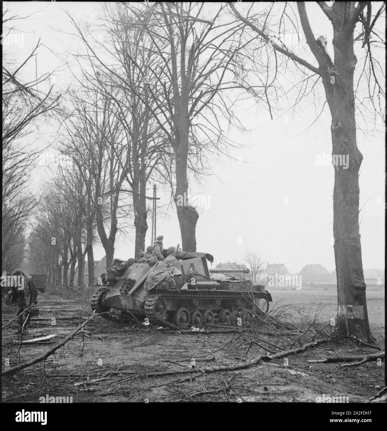 An Archer 17-pounder self-propelled gun of the British Army positioned near Nutterden on 9 February 1945. Stock Photo