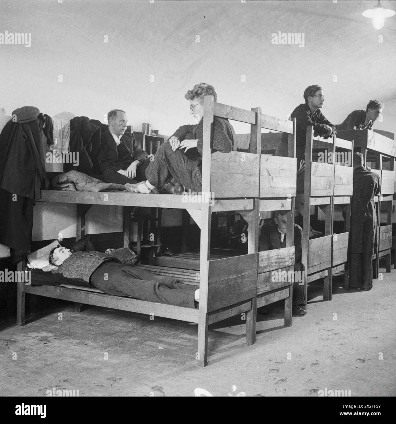 NAZI PERSECUTION - Gestapo interrogation and detention centre at Breedonck in Belgium: Dormitory accommodation for transit prisoners at Breedonck Stock Photo