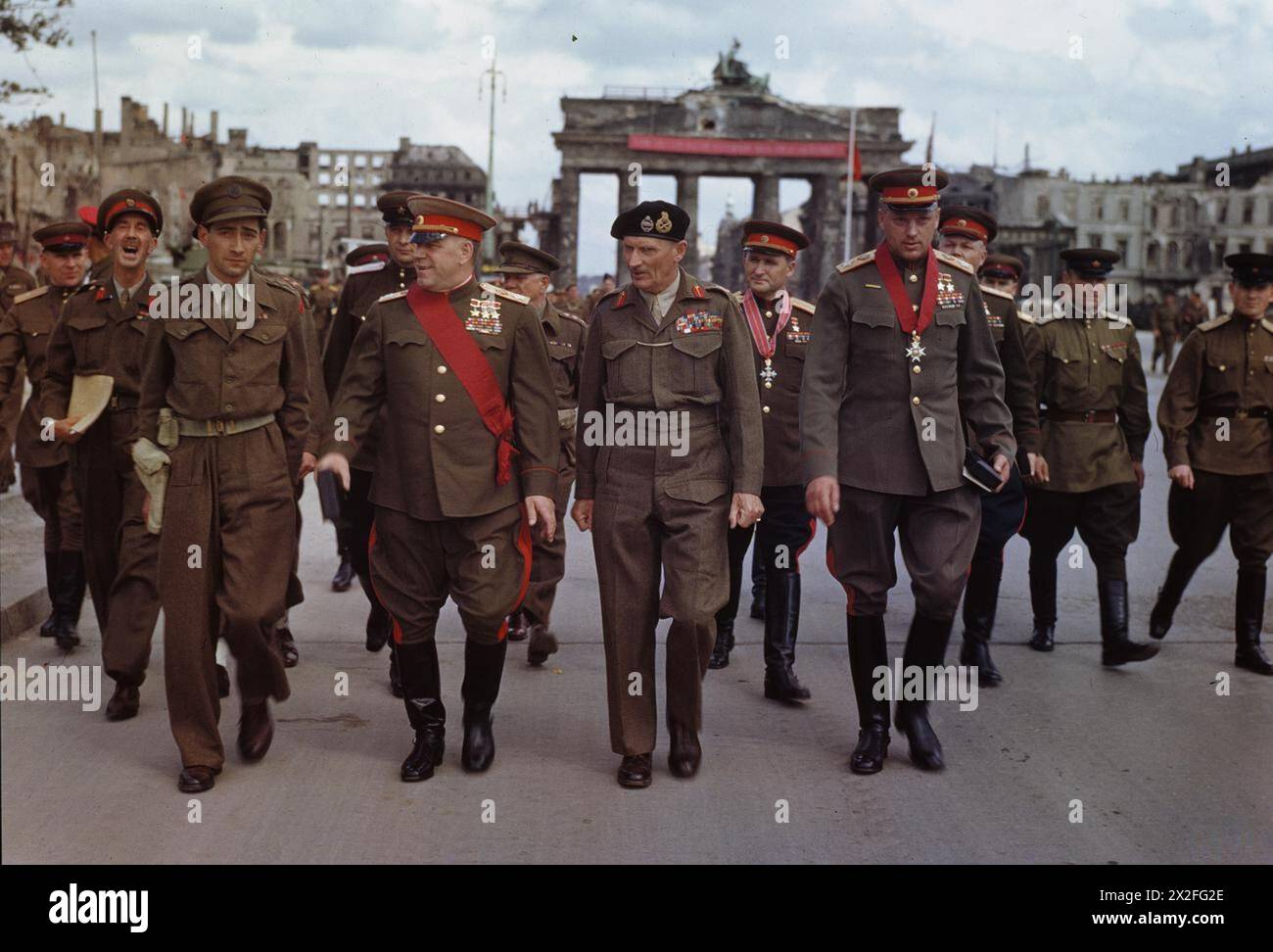 FIELD MARSHAL MONTGOMERY DECORATES RUSSIAN GENERALS AT THE BRANDENBURG
