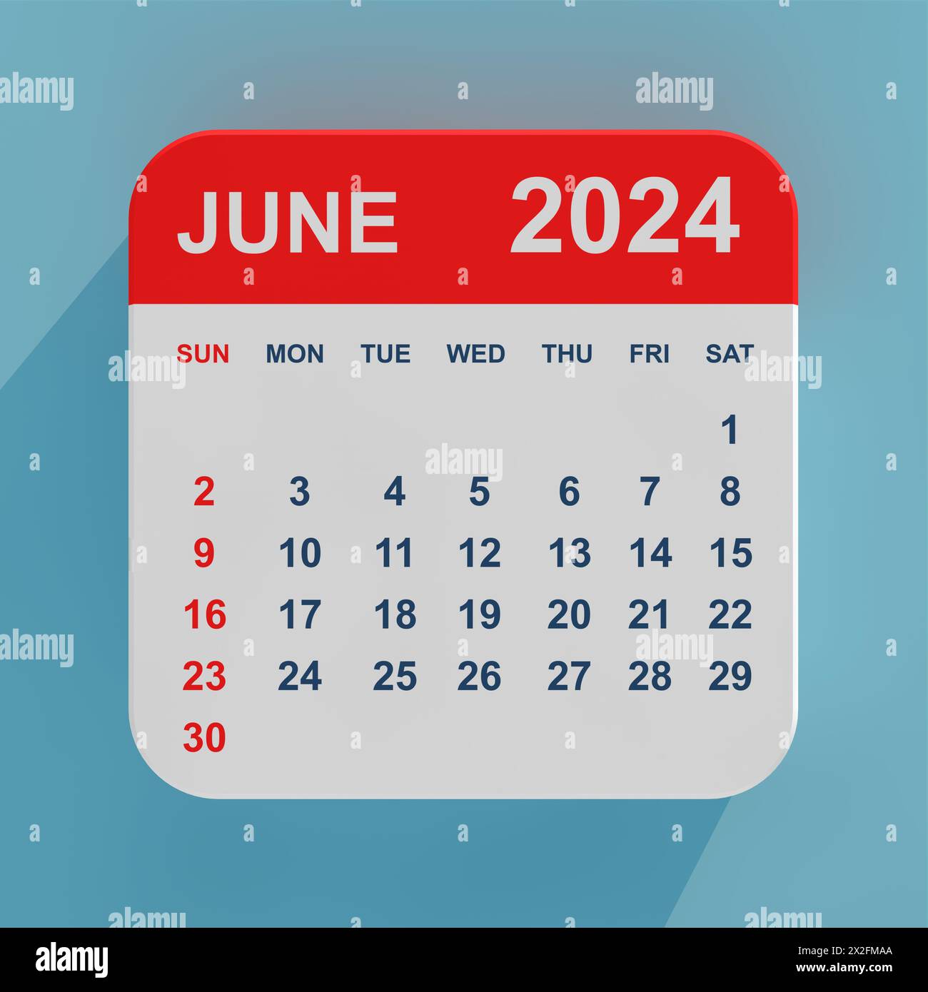 Flat Icon Calendar June 2024 on a blue background. 3d Rendering Stock ...