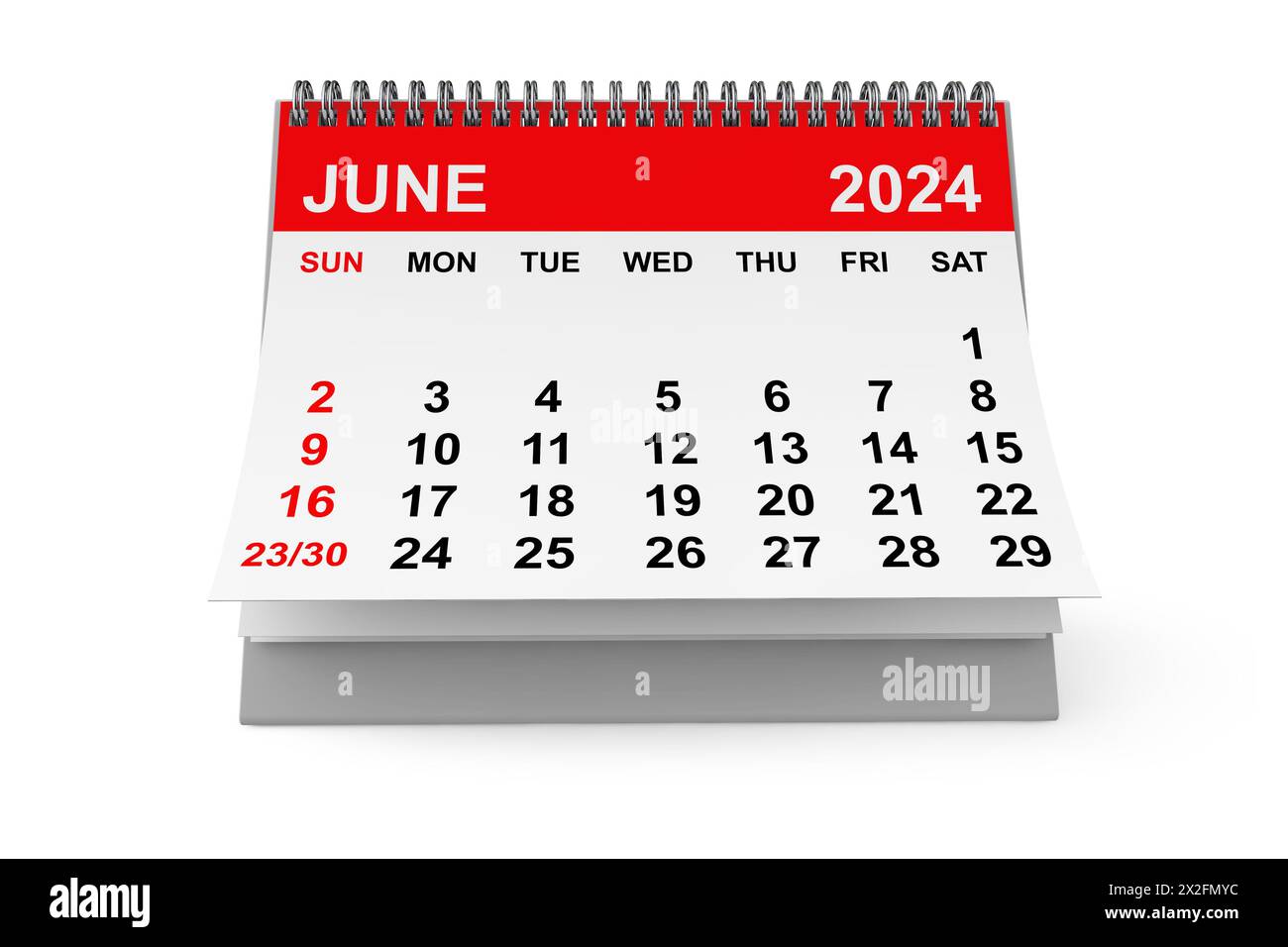 2024 Year June Calendar on a white background. 3d rendering Stock Photo ...