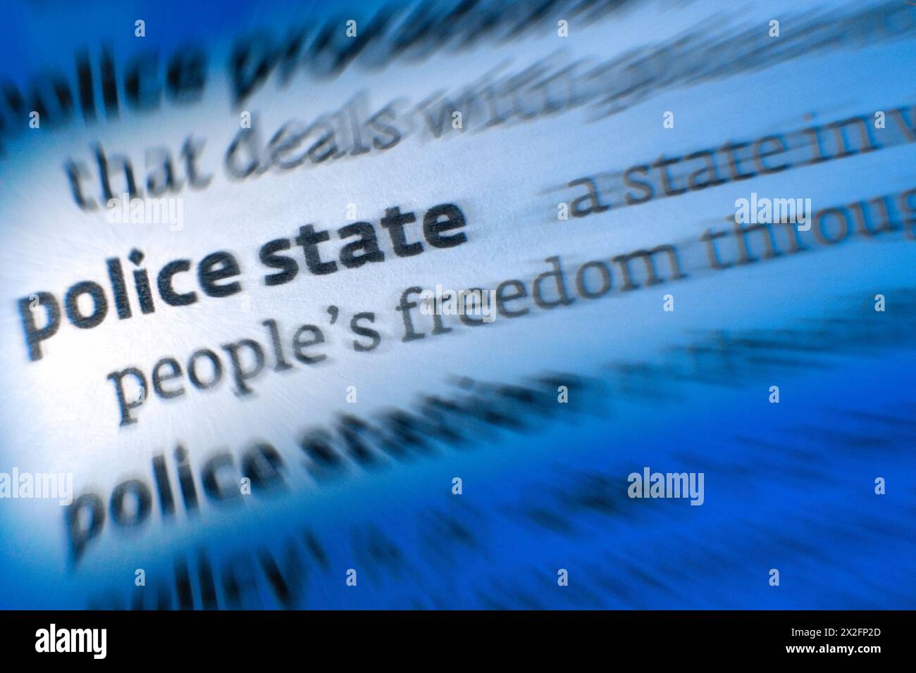 Police State - a state whose government exercise an extreme level of control over society and civil liberties Stock Photo